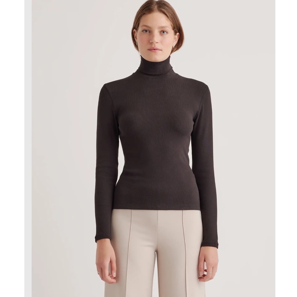 Quince Black Organic Cotton Ribbed Turtleneck Long Sleeve Topâ Womens Small